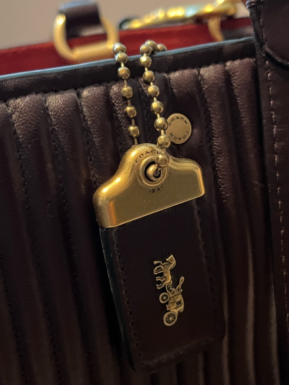 Coach Rogue 1941 Burgundy Quilted Riveted Tote with Gold Hardware - Picture 4 of 14